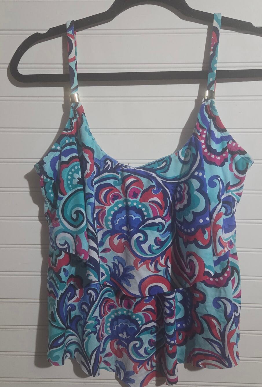24 & Ocean Flyaway Swim Top Medium Paisley Ruffle Layer Beach Resort